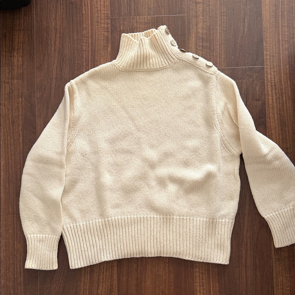 Zara Cream Button-Shoulder Turtleneck Sweater